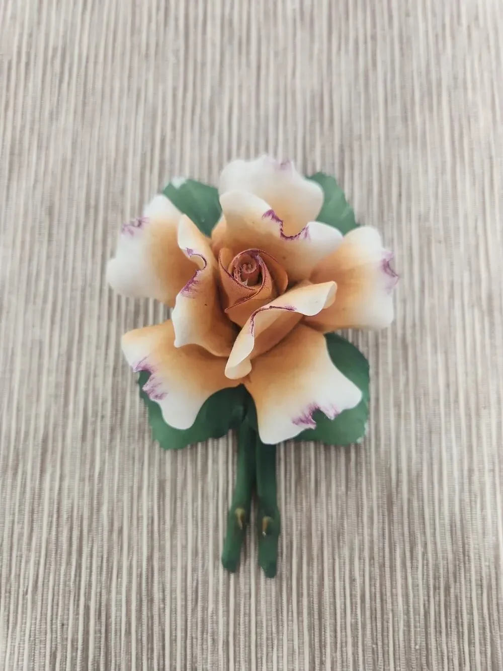 Vintage Fabar Capodimonte Porcelain Rose Tipped Flower Figurine Made in Italy